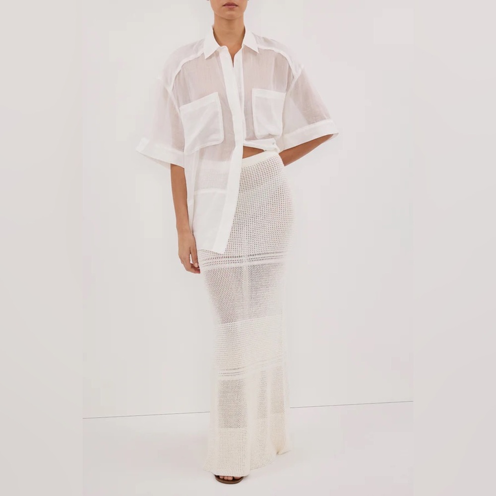 DISSH HALLIE OFF WHITE CROCHET MAXI SKIRT
